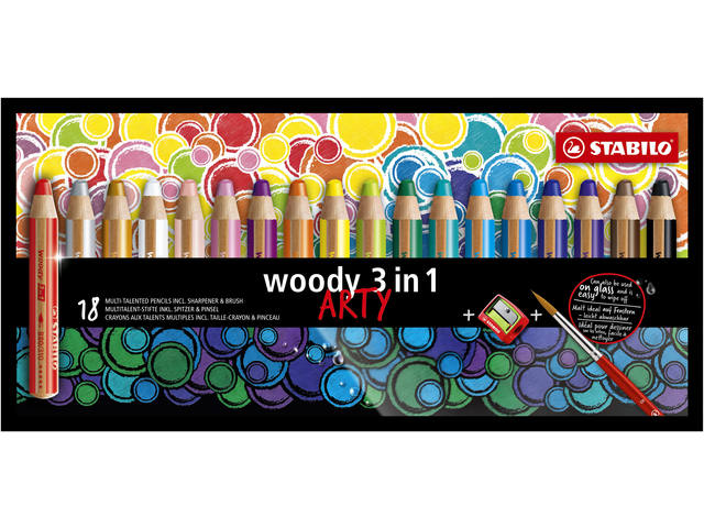 Kleurpotlood STABILO 880 woody 3 in 1 Arty 18st