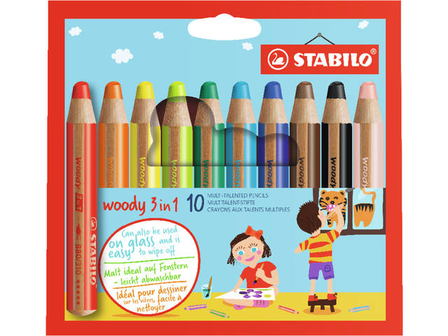 Kleurpotlood STABILO 880 woody 3 in 1 10st assorti