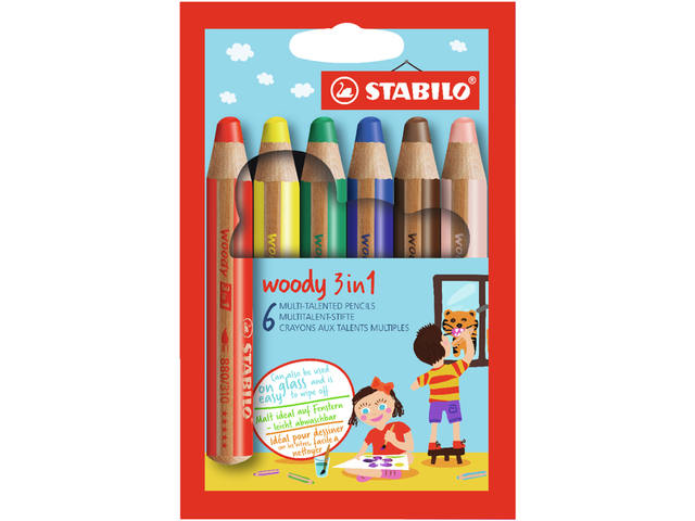 Kleurpotlood STABILO 880 woody 3 in 1 6st assorti