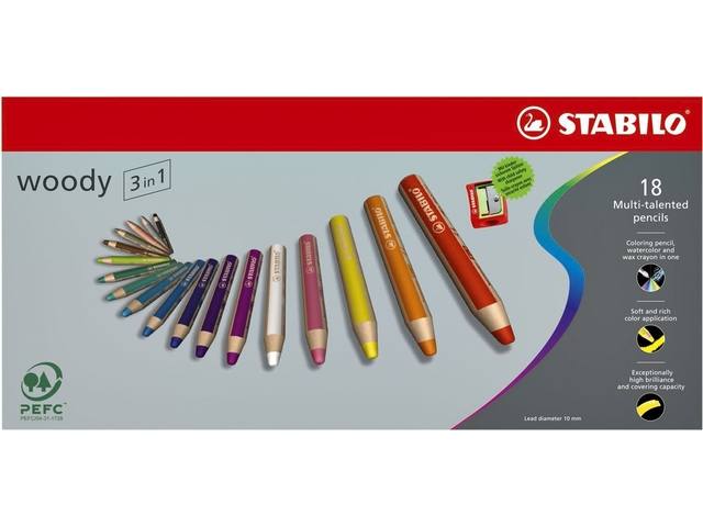 Kleurpotlood STABILO 880 woody 3 in 1 Arty 6st