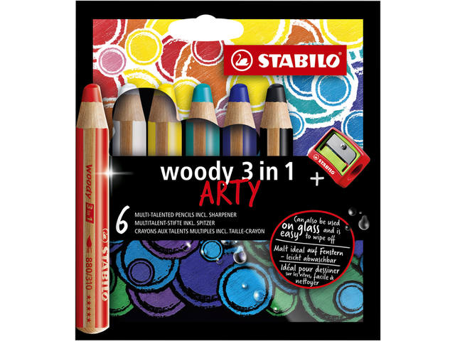 Kleurpotlood STABILO 880 woody 3 in 1 Arty 6st