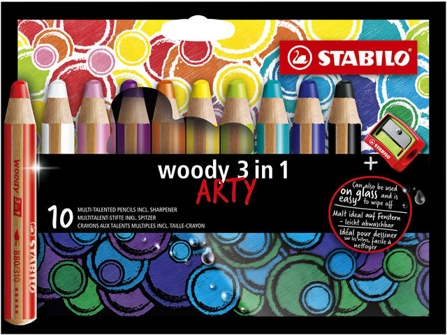 Kleurpotlood STABILO 880 woody 3 in 1 Arty 10st