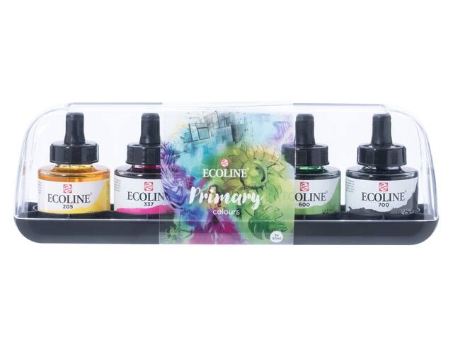 Inkt Talens Ecoline met pipet primary set a 5 ass