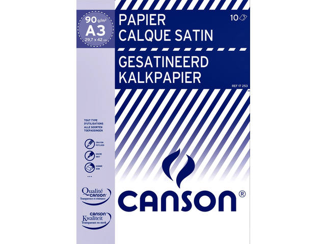 Kalkpapier Canson 10vel 90gr A3 doorschijnend