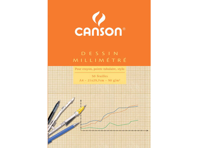 Millimeterpapier Canson bruingeel bedrukt A4 wit