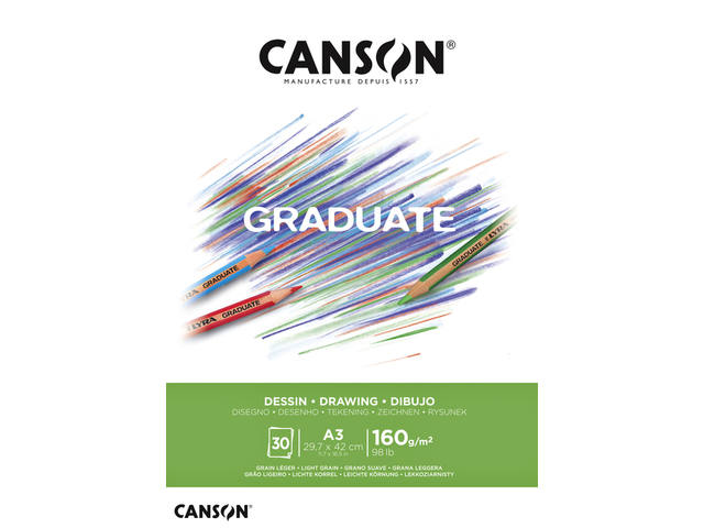 Tekenpapier Canson Graduate 160gr A3 helderwit