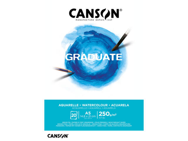 Aquarelpapier Canson Graduate 20vel 250gr A5 wit