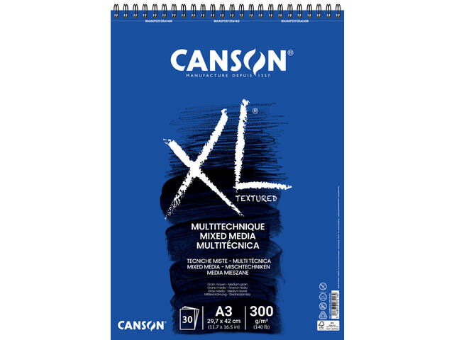 Mixed mediapapier Canson XL Textured 300gr A3 wit