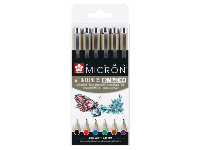 Fineliner Sakura Pigma Micron 05 basic 6 kleuren