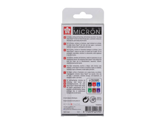 Fineliner Sakura Pigma Micron 05 basic 6 kleuren