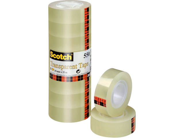 Plakband Scotch 550 19mmx33m transparant 8 rollen