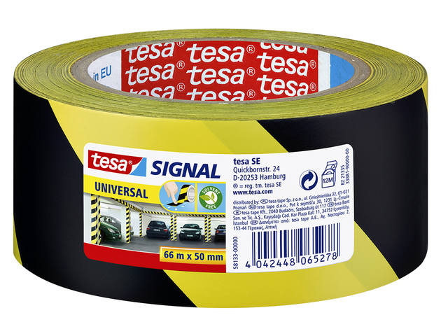 Waarschuwingstape tesa 66mx50mm geel zwart