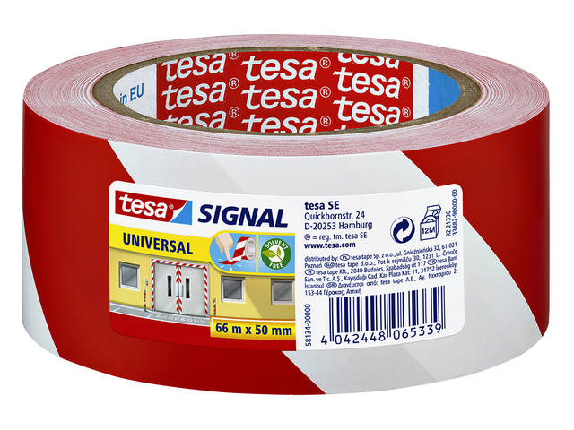 Waarschuwingsstape tesa 66mx50mm rood wit
