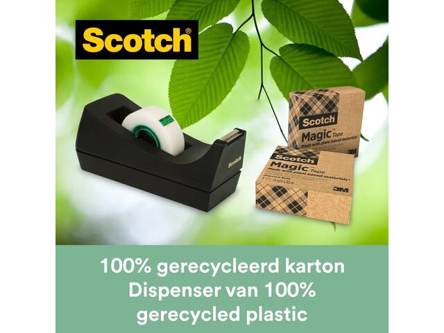 Plakbandhouder Scotch C38 recy zw + 3rol 19mmx33m
