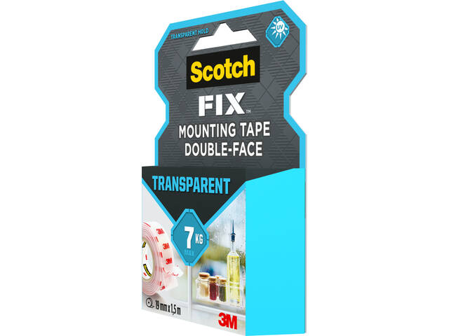 Plakband Scotch dubbelzijdig 19mmx1.5m transparant