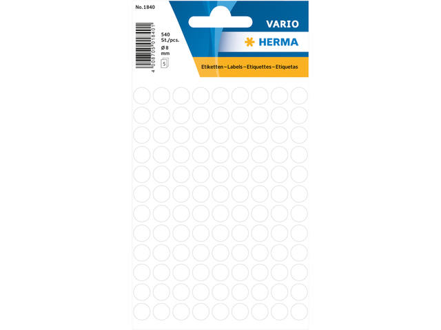 Etiket HERMA 1840 rond 8mm wit 540st