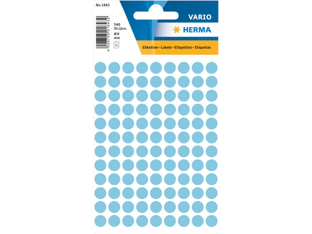 Etiket HERMA 1843 rond 8mm blauw 540st