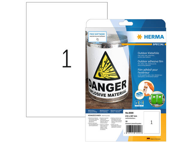Etiket HERMA 9500 A4 210x297mm 10st folie wit