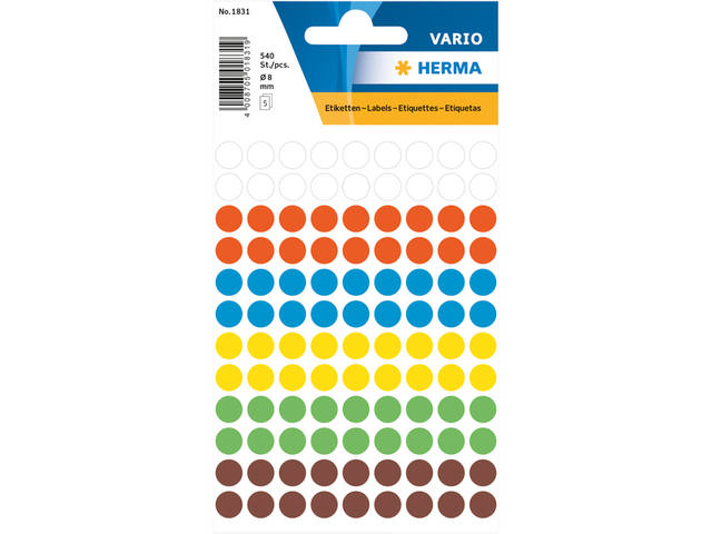 Etiket HERMA 1831 rond 8mm assorti 540st