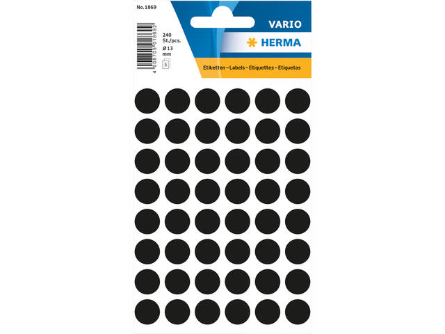 Etiket HERMA 1869 rond 12mm zwart 240st