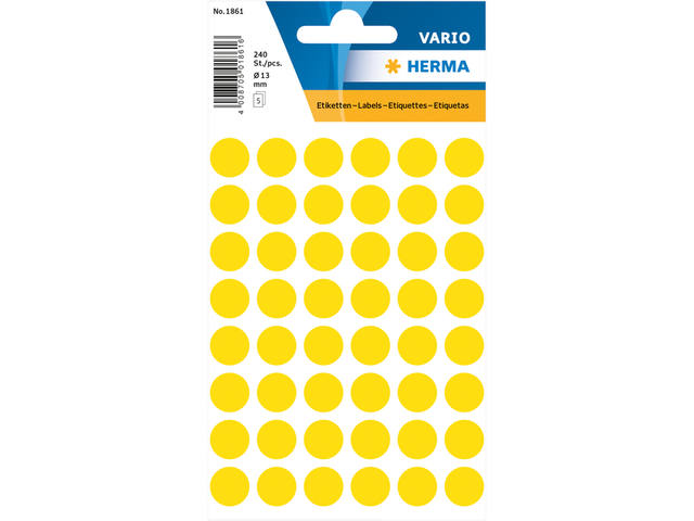 Etiket HERMA 1861 rond 12mm geel 240st