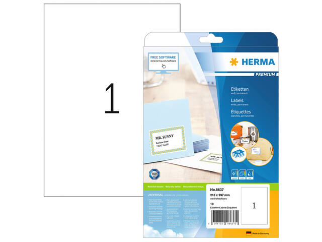 Etiket HERMA 8637 210x297mm A4 premium wit 10st