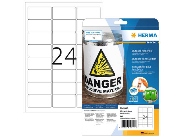 Etiket HERMA 9532 63.5x33.9mm 240st folie wit