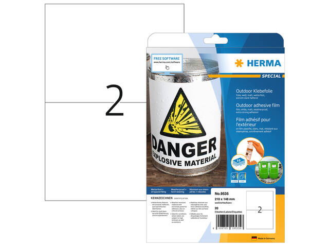 Etiket HERMA 9535 A5 210x148mm 20st folie wit