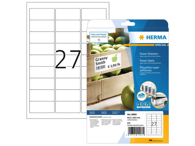 Etiket HERMA Power 10903 63.5x29.6mm wit 675st