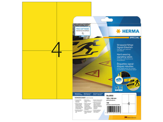Etiket HERMA 8032 105x148mm 100st folie geel