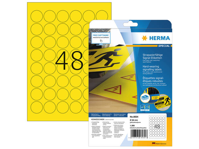 Etiket HERMA 8034 30mm rond 1200st geel