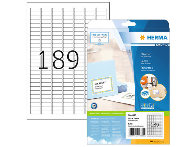 Etiket HERMA 4333 25.4x10mm A4 4725st