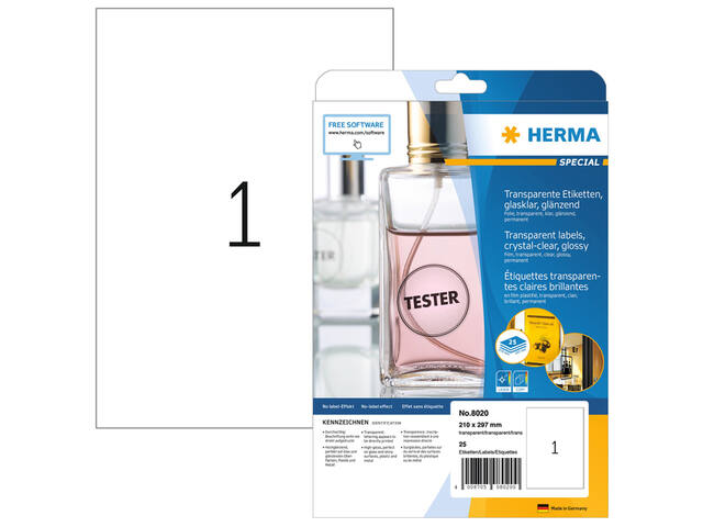 Etiket HERMA 8020 210x297mm transparant 25st