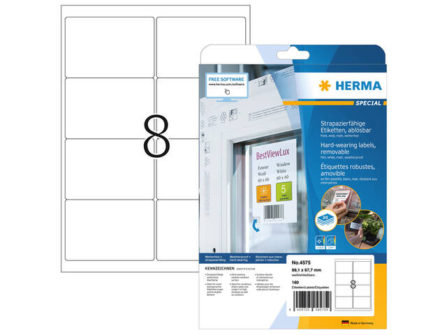 Etiket HERMA 4575 99.1x67.7mm folie wit 160st