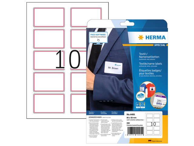 Naambadge etiket HERMA 4405 80x50mm wit rood 200st