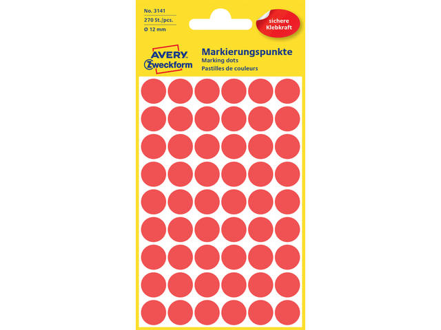 Etiket Avery 3141 rond 12mm rood 270st