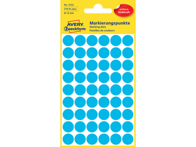 Etiket Avery 3142 rond 12mm blauw 270st