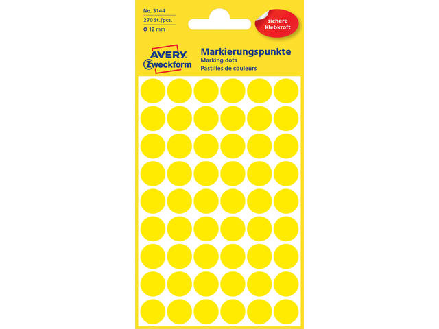 Etiket Avery 3144 rond 12mm geel 270st