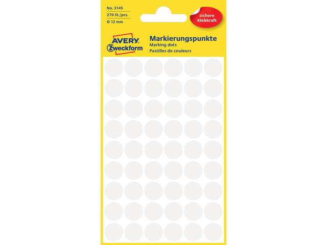Etiket Avery 3145 rond 12mm wit 270st