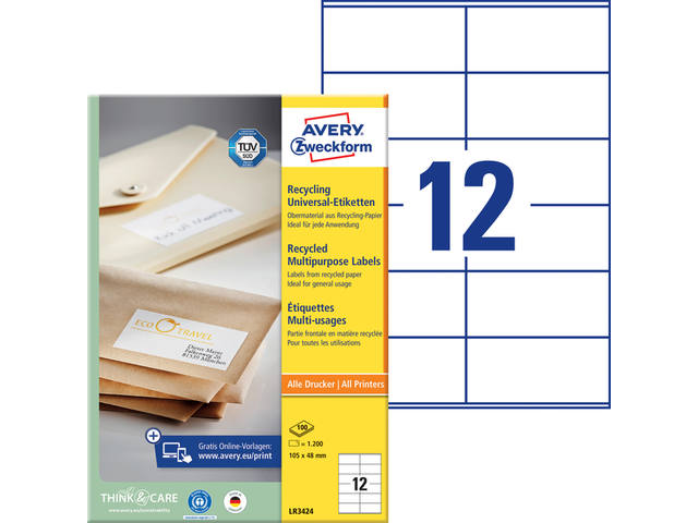 Etiket Avery LR3424 105x48mm wit 1200st