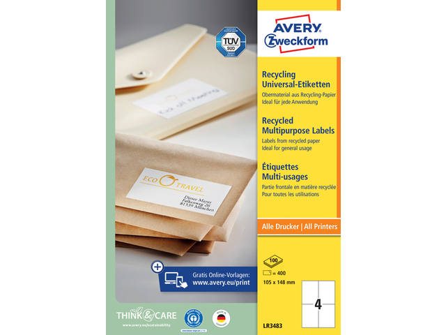 Etiket Avery LR3483 105x148mm wit 400st
