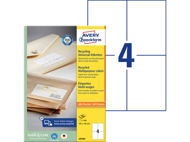 Etiket Avery LR3483 105x148mm wit 400st