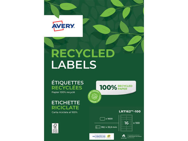 Etiket Avery LR7162-100 99.1x33.9mm wit 1600st