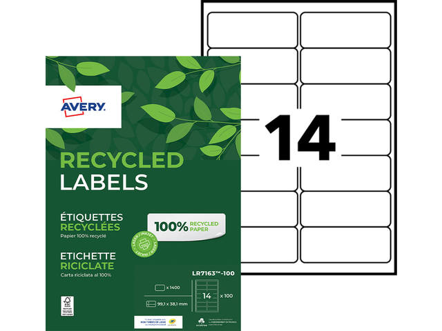 Etiket Avery LR7163-100 99.1x38.1mm wit 1400st