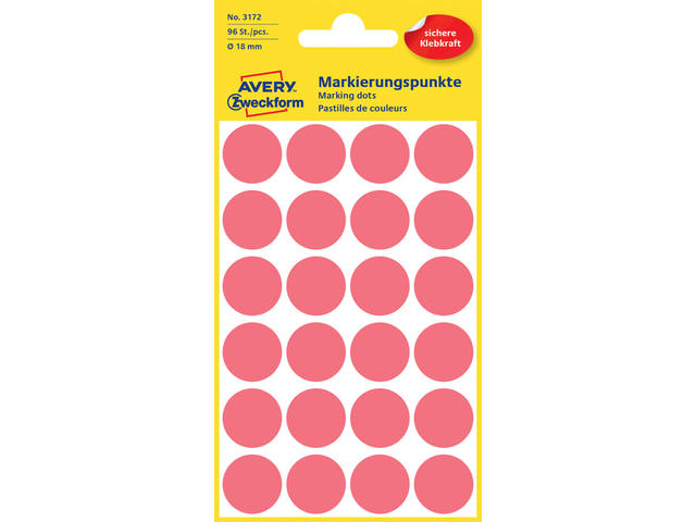 Etiket Avery 3172 rond 18mm lichtrood 96st