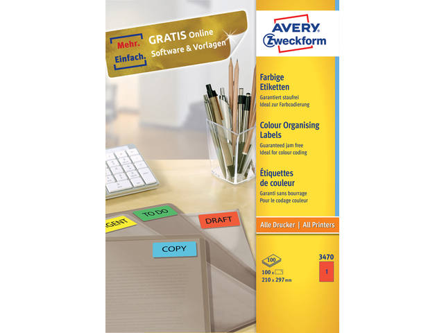 Etiket Avery 3470 210x297mm A4 rood 100st