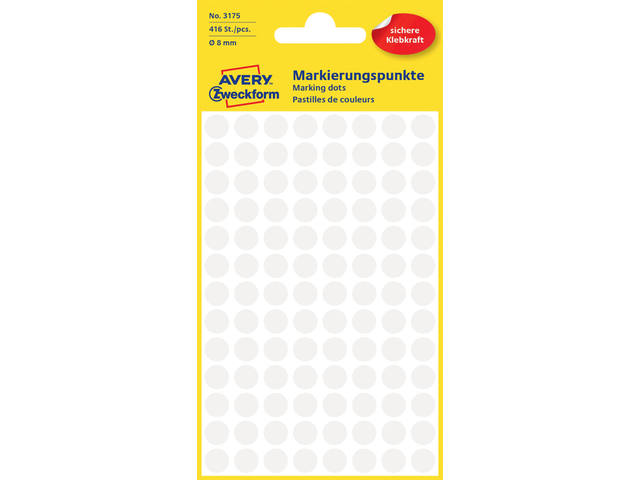 Etiket Avery 3175 rond 8mm wit 416st