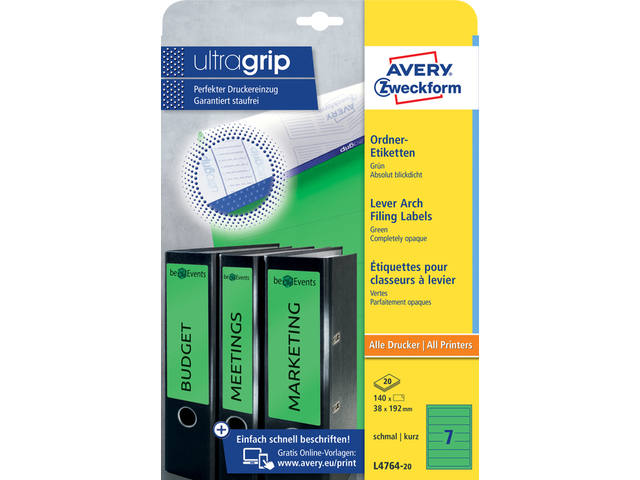 Rugetiket Avery smal 38x192mm zelfklevend groen