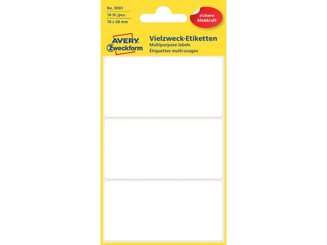 Etiket Avery 3081 76x39mm wit 18st