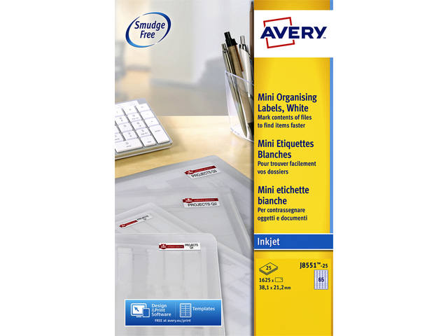 Etiket Avery J8551-25 38.1x21.2mm tr 1625st